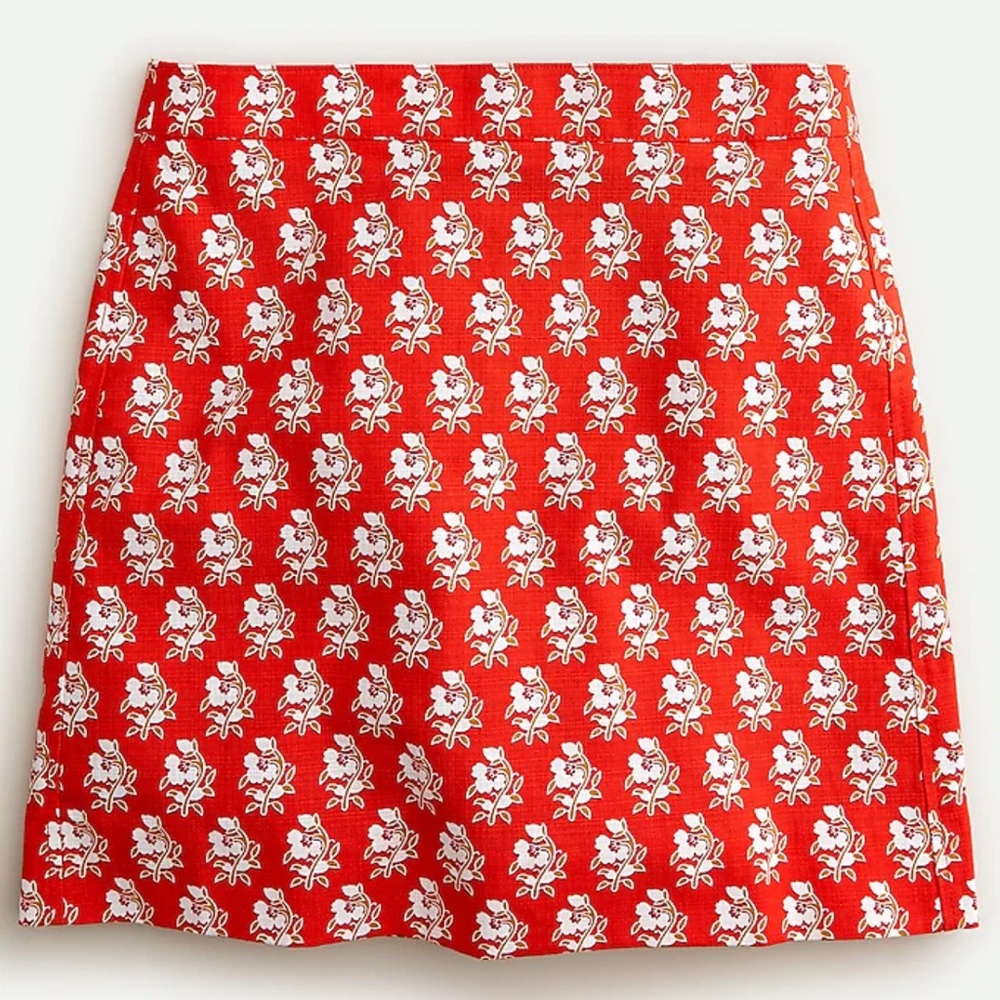 NWOT J. Crew Stretch Grasscloth Mini Skirt in Classic Orange Block Print, 14